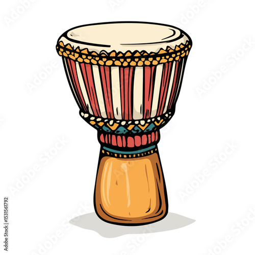 2D flat African Djembe Drum Doodle illustration vector, isolated on a white background.