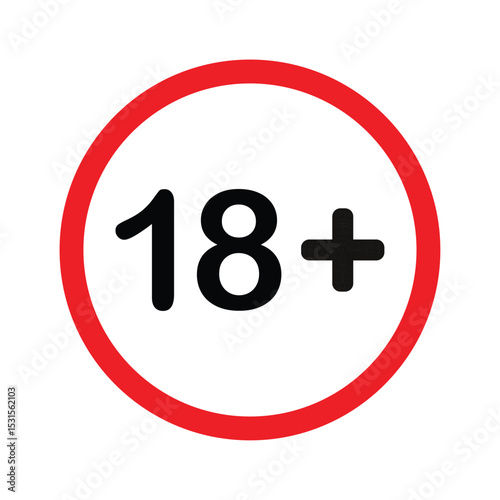 18 plus only icon. Age limit under 18 years old is forbidden circle sign symbol vector illustration. Under 18 sign in on white background. Over 18 only censored. Eighteen age older forbidden.