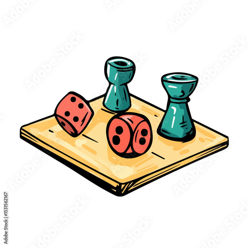 Board Game Doodle 2D flat vector illustration, isolated on a white background.