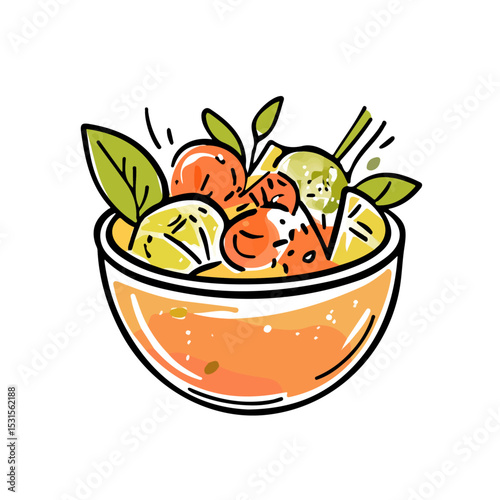 2D flat vector illustration of Ceviche Doodle, isolated on a white background.
