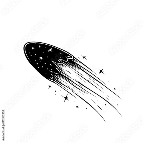 Comet Doodle vector 2D flat illustration, isolated on a white background.