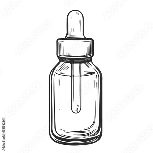 Dropper Bottle Doodle 2D flat vector illustration, isolated on a white background.