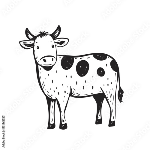 Cow Doodle vector 2D flat illustration, isolated on a white background.