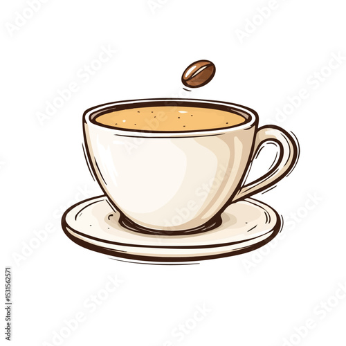 2D flat Coffee Doodle vector illustration, isolated on a white background.