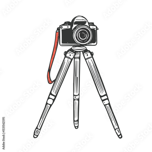Camera Tripod Doodle illustration vector 2D flat, isolated on a white background.