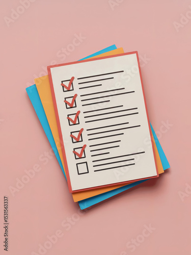  Stack of Checklists on Colored Paper – Flat Design Productivity Illustration