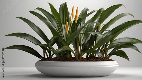 green plant in a white ceramic pot on a white background