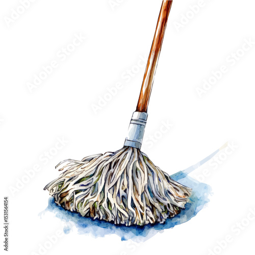 watercolor vector of Mop, isolated on a white background.