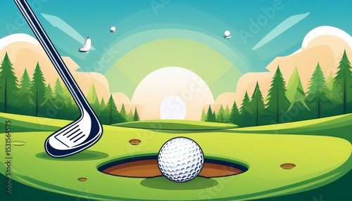 golf modern illustration of golf game golfer ball with club and hole golf course for poster flyer invitation ticket or background