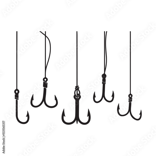 Fishing hook icons various shapes and sizes