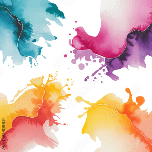 Layered Abstract Watercolor Set. A composition of layered watercolor shapes with fluid forms in pink, gold, and teal. Perfect for creative use and print design.