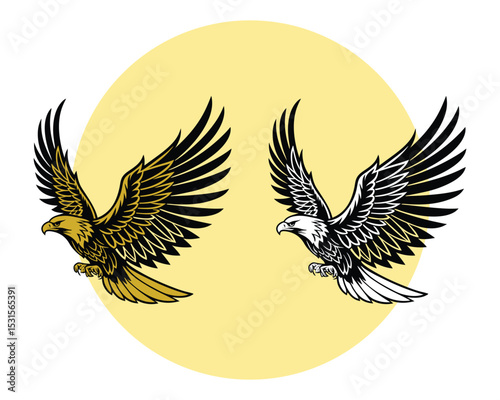 Soaring Eagle Emblem in Gold and Black vector illustration