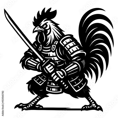 A rooster in samurai armor stands poised with a katana, ready for battle. a symbol of strength. capturing the essence of samurai spirit and bravery. vector illustration