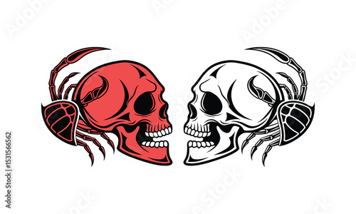 Twin Skulls with Scorpion Claws vector illustration