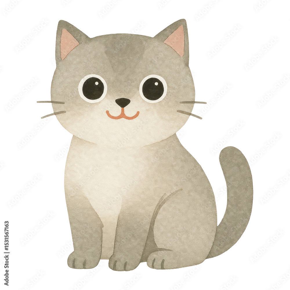 Fototapeta premium PNG Cute cartoon gray cat illustration.