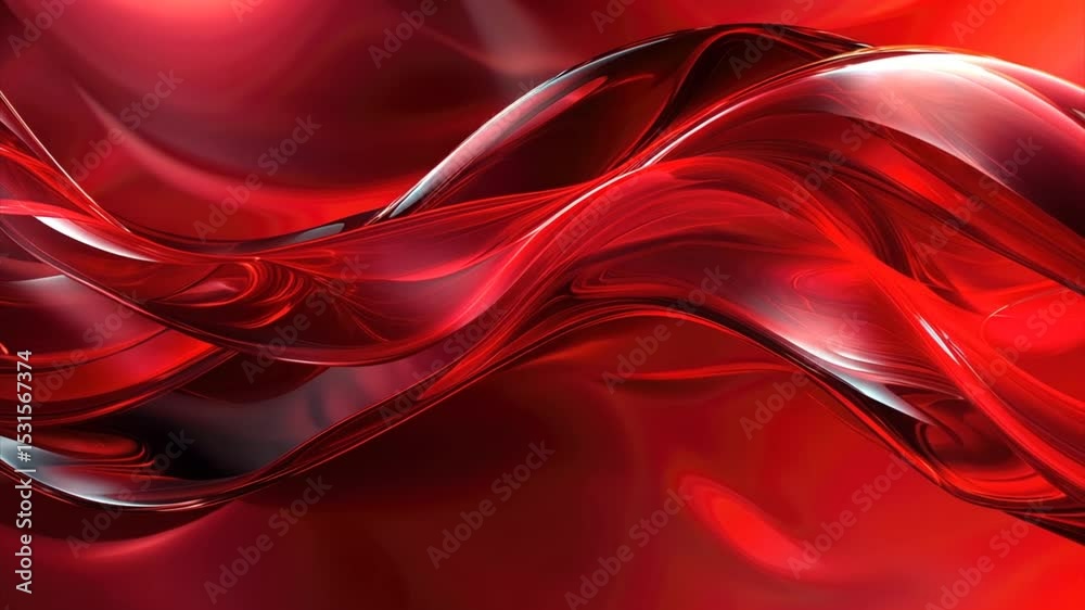 Red glossy holographic background design. Texture with smooth flowing wavy pattern and shiny light reflection effect