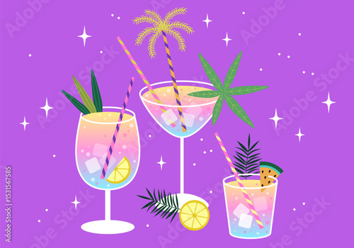 Exotic alcoholic cocktails. Hello Summer, Template Design, Tropical and Holiday, Cocktail