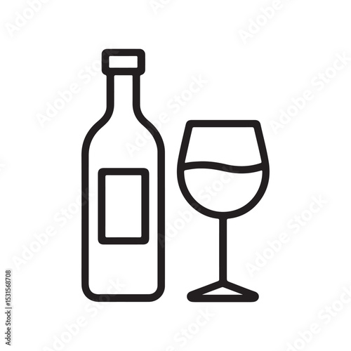 Elegant wine bottle and glass outline illustration