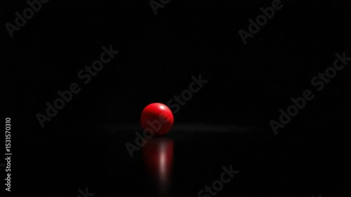 Red sphere isolated on black background with reflection and shadow, minimal style
