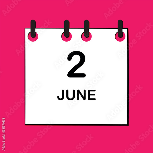 June 2. Daily Calendar icon for design. Simple design for business brochure, flyer, print media, advertisement. Easily editable.