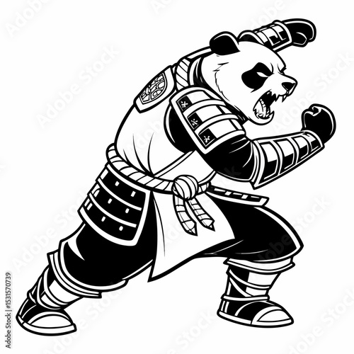 vector illustration of panda and bamboo, vector illustration of a kungfu panda, fighter panda