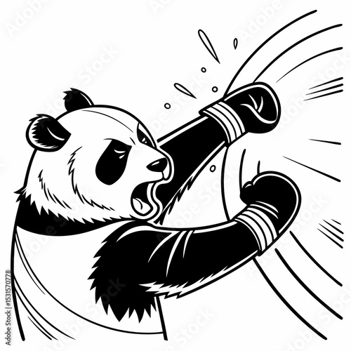 illustration of a cartoon bear,panda and bamboo,vector illustration of a kungfu panda, fighter panda