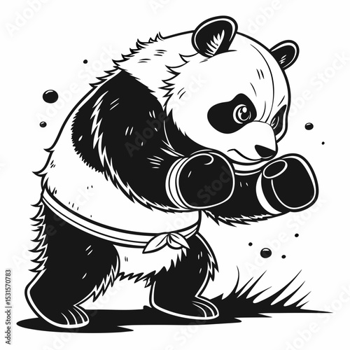 panda and bamboo,vector illustration of a kungfu panda, fighter panda