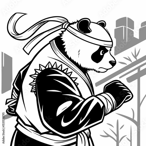 panda and bamboo,vector illustration of a kungfu panda, fighter panda
