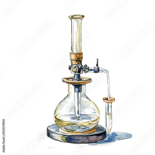 Micro Bunsen Burner, watercolor painting vector, isolated on a white background.