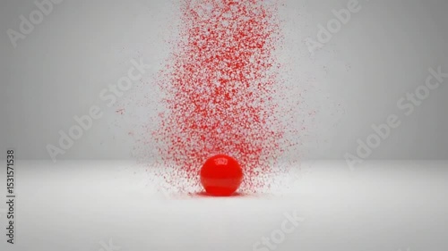 Red Sphere Exploding into Particles, Stunning Abstract Visual Effects, Artistic Composition