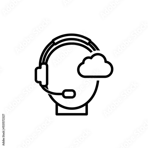Remote work icon with headset and cloud symbolizing virtual...
