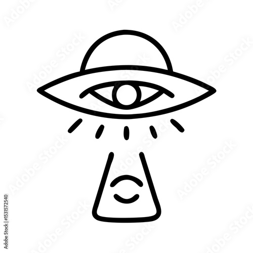 UFO icon with watchful eye and mysterious presence in simple design  