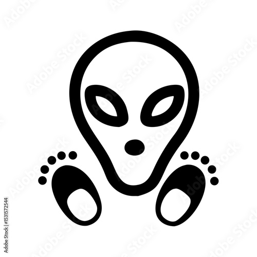 Alien footprint icon with three-toed print and extraterrestrial face  