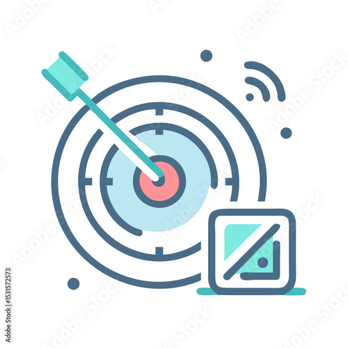 Target detection with radar and blip signal icon design concept  