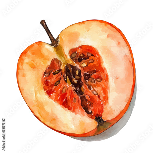 watercolor vector of Medlar Slice, isolated on a white background.