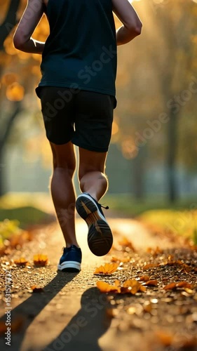Man running in park, jogging athlete doing sports outside. AI Generative