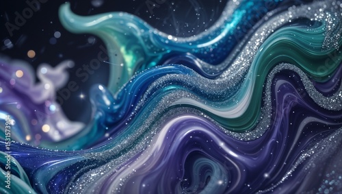 Abstract Liquid Marble Background With Glitter	
