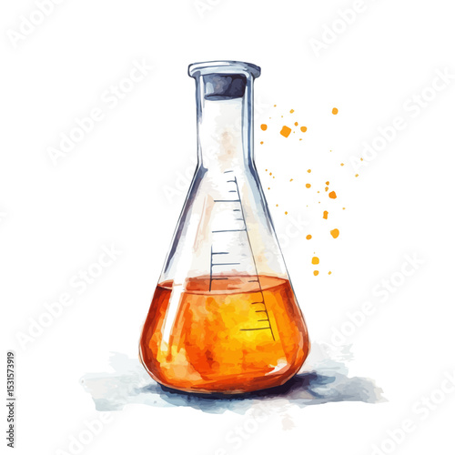 Measuring Beaker, watercolor painting vector, isolated on a white background.
