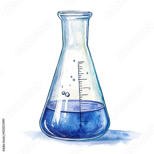 Measuring Beaker, watercolor vector, isolated on a white background.