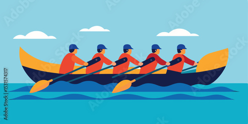 Teamwork rowing boat team collaboration success