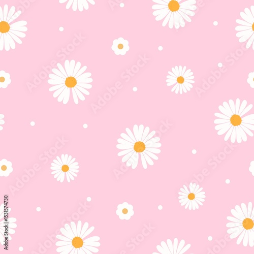 Cute daisy flower pattern on light pink background. Fun floral design perfect for fabric, wallpaper, stationery, gift wrap, and spring or summer themed projects.