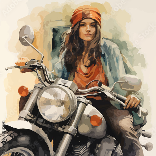 vector woman on motorcycle
