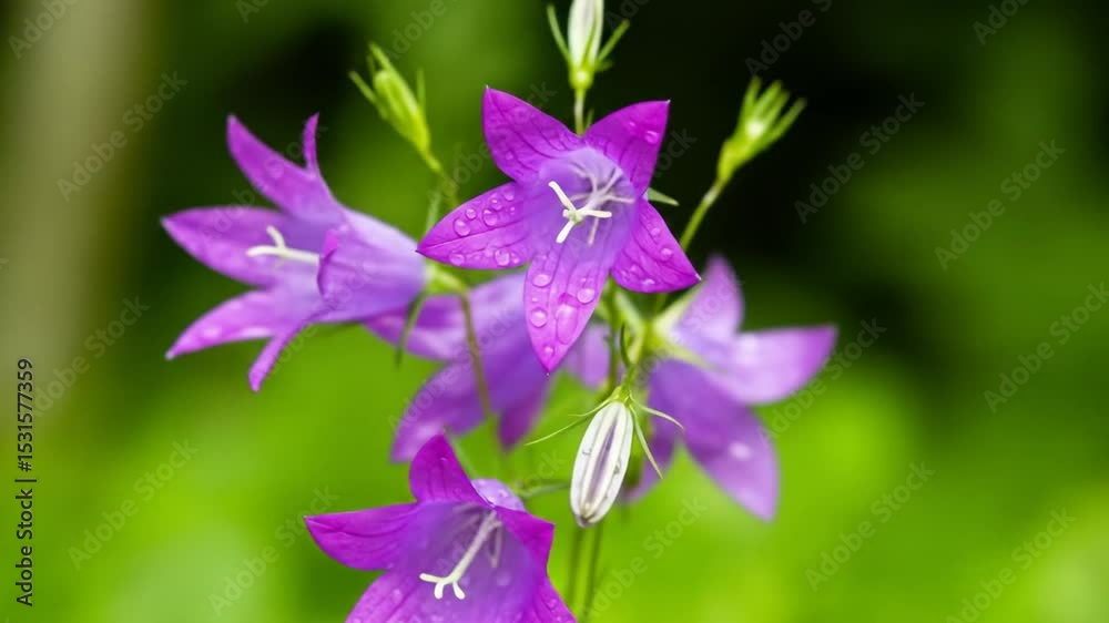 Delicate Purple Bellflowers Blooming in Green Meadow Delicate Purple Bellflowers Blooming in Green Meadow