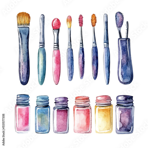 Manicure Set, watercolor painting vector, isolated on a white background.