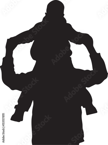 Silhouette illustration of a father carrying his child on his shoulders together in love