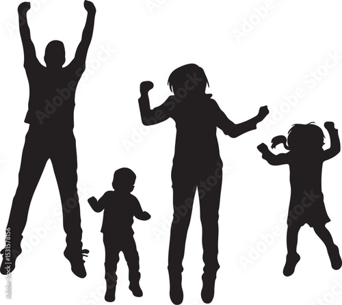 Silhouette family jumping for joy capturing happiness and celebrating together with excitement