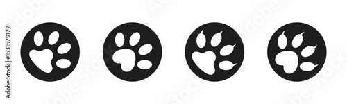 Set of animal paw print. Paw prints cat and dog icon set illustration