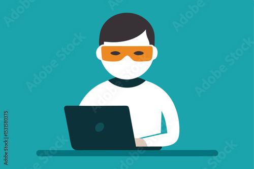 Anonymous hacker working on laptop computer cybersecurity