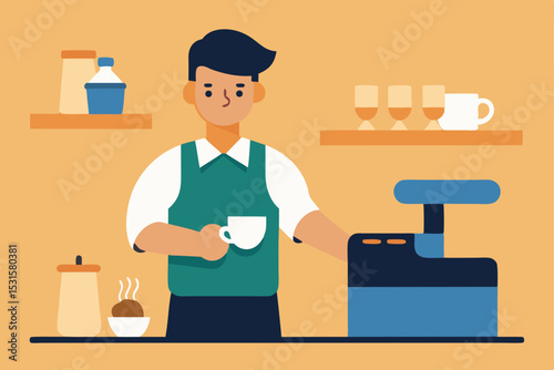 Barista making coffee in a cozy cafe shop