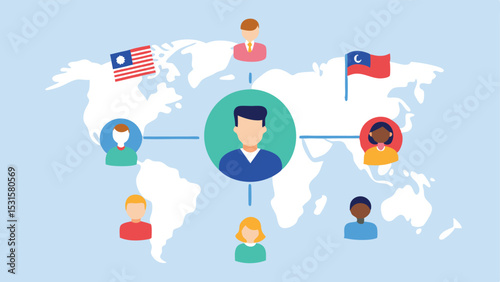 Global teamwork collaboration diverse team connected world map